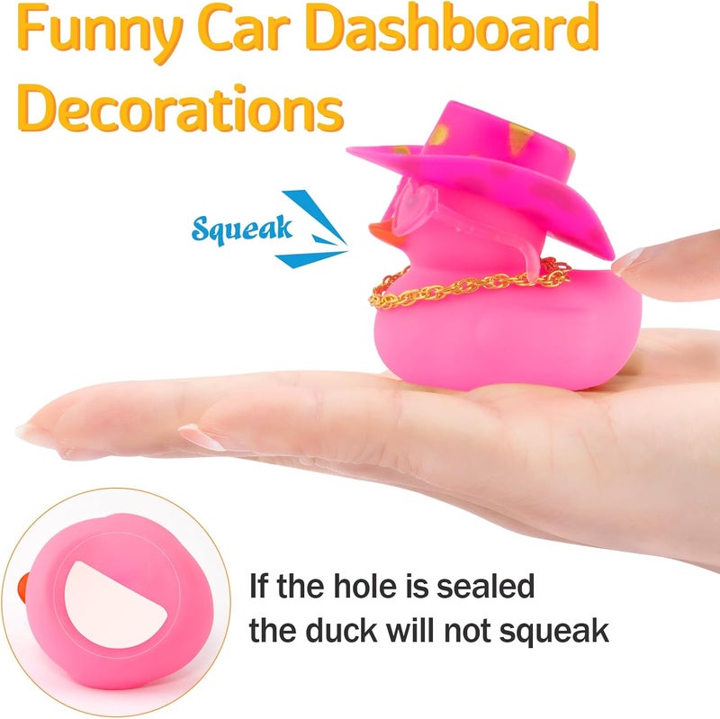 wonuu Car Cowboy Rubber Ducks, Dashboard Decorations Pink Duck for Car Ornament Accessories with Hat Heart Glasses Chain, Pink Black - Image 5